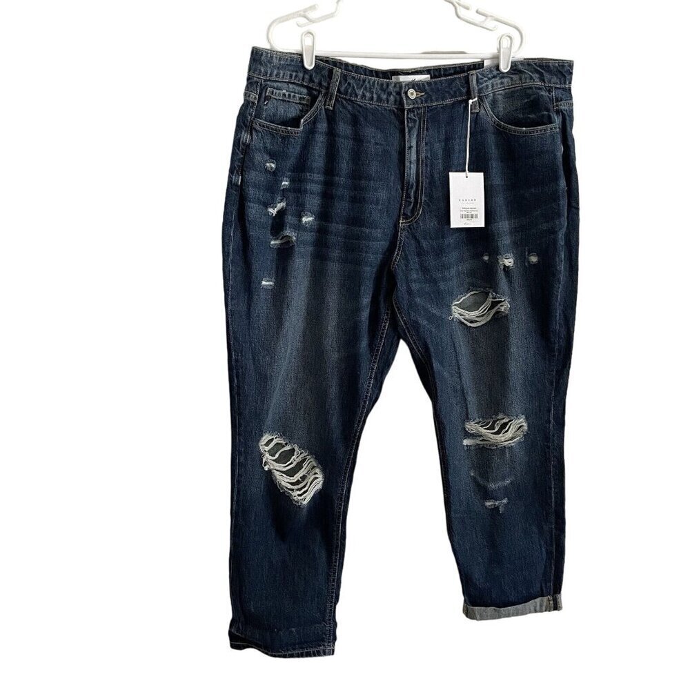 KanCan Womn 3XL Dark Wash Distressed Denim Relaxed High Rise Girlfriend Jean NWT